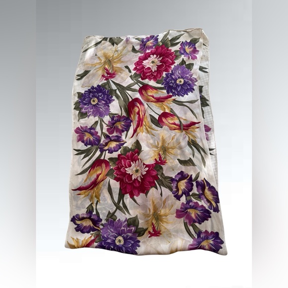 Vintage Floral Silk Scarf by Echo 58” x 16” - Picture 7 of 15